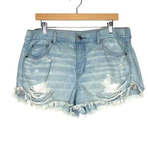 American Eagle Tomgirl Shortie Distressed Denim Cutoff Shorts Size 14 Light Wash